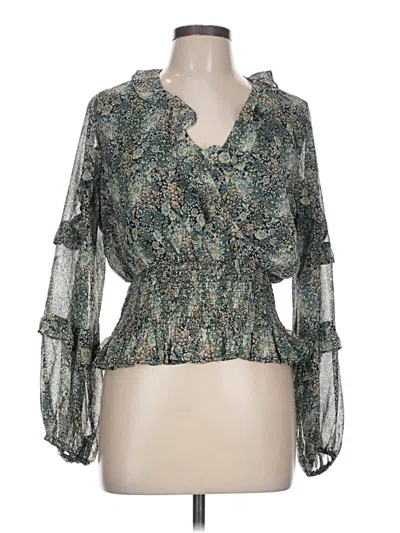 Pre-owned Main Strip 3/4 Sleeve Blouse In Green
