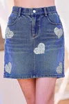 Main Strip Abbey Sequined Hearts Denim Mini Skirt In Medium Wash In Multi