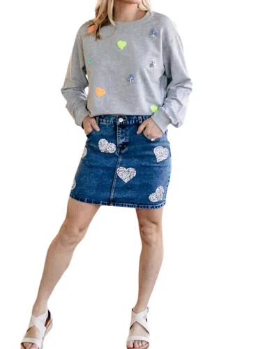 Main Strip Amanda Sequined Hearts Pullover Sweatshirt In Gray In Grey