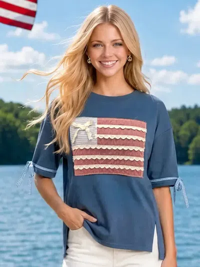 Main Strip American Usa Flag Patch Shirt In Blue