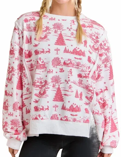 Main Strip Anabelle Holiday Toile Top In Red In Pink