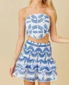 Main Strip Aubrey Strapless Paisley Print Skirt Set In Blue/white