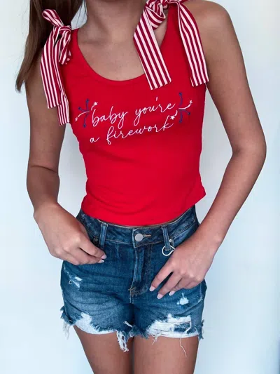 Main Strip Baby You're A Firework Ribbon Tank In Red