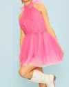 Main Strip Bailey Bowtie Ruffle Mesh Dress In Fuchsia In Pink