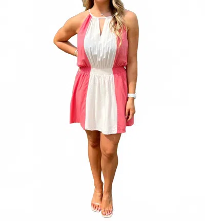Main Strip Beach Gal Color Block Dress In Coral In White