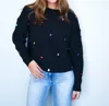 Main Strip Bejeweled Chunky Sweater In Black In Black