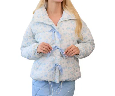 Main Strip Bow Puffer Coat In Light Blue