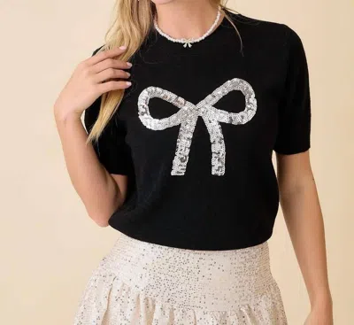 Main Strip Bow Sequin Top In Black