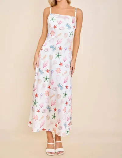 Main Strip Capri Seashell Coastal Slip Midi Dress In Pink In White