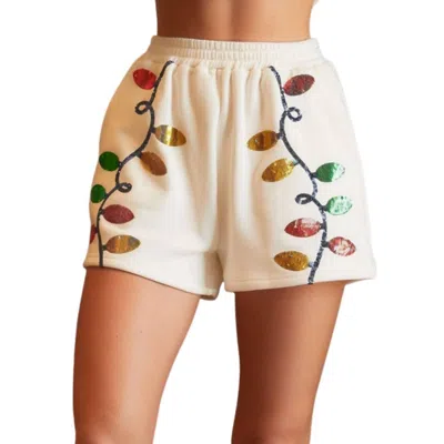 Main Strip Christmas Light Sequin Shorts In White
