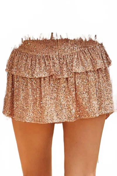 Main Strip Coco Sequin Ruffle Mini Skort In Champagne In Transparent