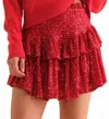 Main Strip Coco Sequin Ruffle Mini Skort In Red In Multi