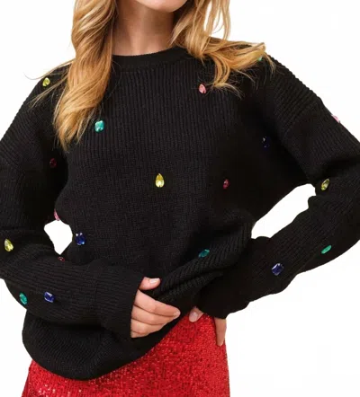 Main Strip Color Stone Trim Cozy Sweater In Black