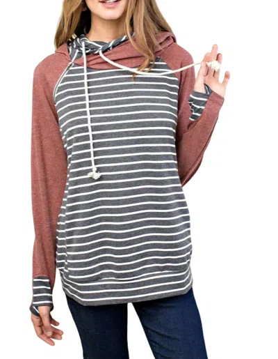 Main Strip Colorblock Double Hood Hoodie In Gray In Multi