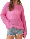 Main Strip Crochet Knitted Sweater In Pink In Pink