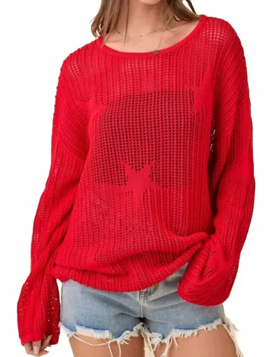 Main Strip Crochet Knitted Sweater Top With Star In Red