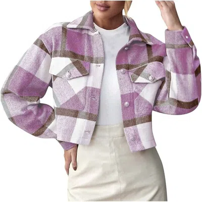 Main Strip Cropped Plaid Shacket In Purple Multi