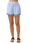 Main Strip Deena Striped Shorts With Scallop Embroidered Hem Detail In Light Blue In Blue