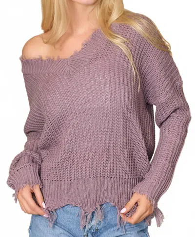 Main Strip Distressed Hem Knit Sweater In Purple Ash