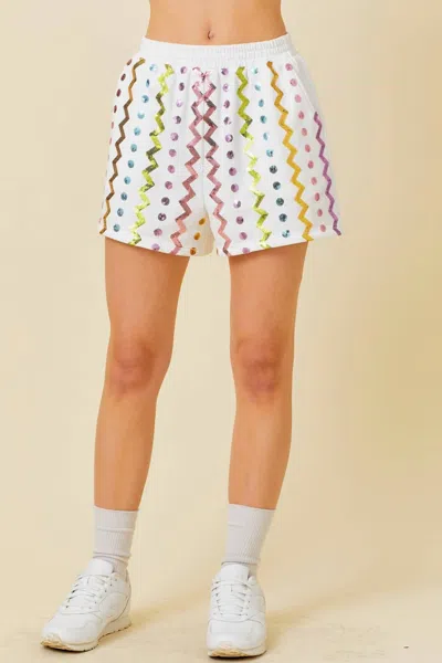 Main Strip Easter Sequin Shorts In White Multi