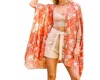 Main Strip Ella Floral Print Sleeve Slit Kimono In Orange In Orange