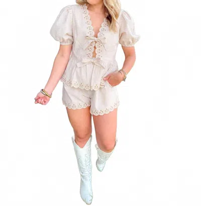 Main Strip Eyelet Escape Top In Beige In Brown