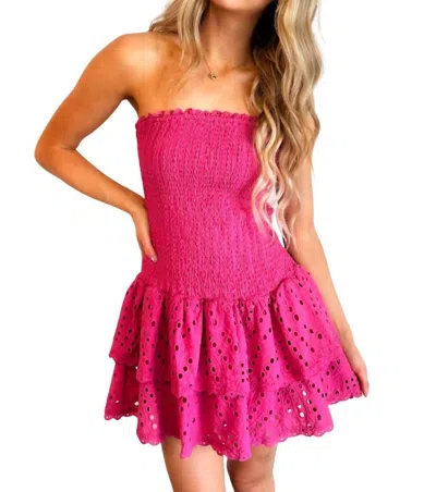 Main Strip Eyelet Smocked Mini Dress In Pink