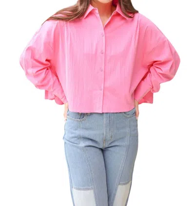 Main Strip Feelin' Fun Cropped Button Down Top In Pink