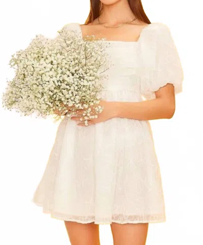 Main Strip Floral Emb Puff Sleeve Babydoll Dress In White