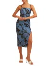 Main Strip Floral Jacquard Bodycon Midi Dress In Black In Black