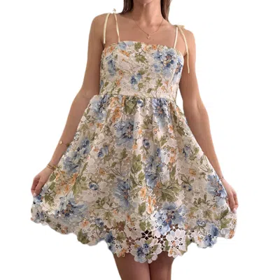 Main Strip Floral Lace Mini Dress In Blue Multi