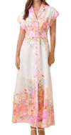 Main Strip Floral Print Lapel Collar Button Down Maxi Dress In Pink In Multi
