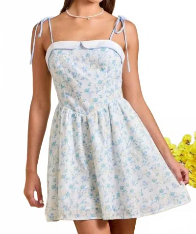 Main Strip Floral Strappy Summer Sundress In Blue