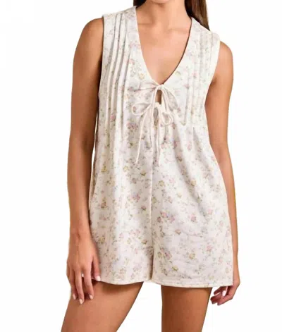 Main Strip Floral Tie Front Sleeveless Romper In Ivory In Multi