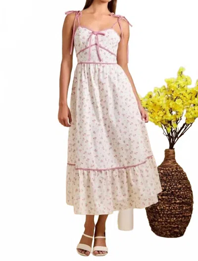 Main Strip Floral Tie Strap Midi Summer Sundress In Pink