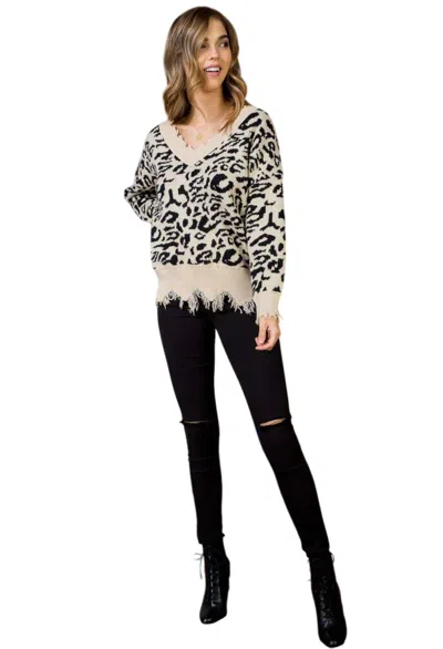 Main Strip Frayed Leopard Sweater In Multi