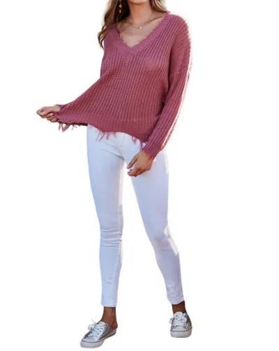 Main Strip Frayed Sweater In Ash Rose In Pink