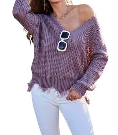 Main Strip Frayed Sweater In Purple Ash In Multi