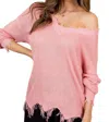 Main Strip Frayed V-neck Light Weight Sweater In Peach Mauve In Multi