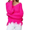 Main Strip Frayed Light Weight Sweater In Neon Fuchsia In Pink
