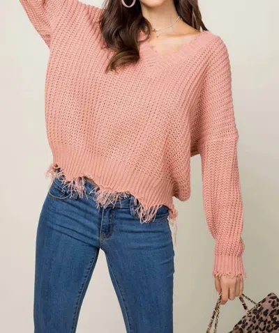 Main Strip Frayed V-neck Sweater In Terra Cotta In Multi