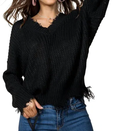Main Strip Frayed Zig Zag Sweater In Black