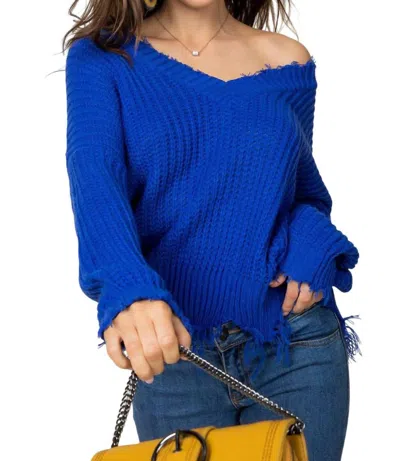 Main Strip Frayed Zig Zag Sweater In Royal In Blue