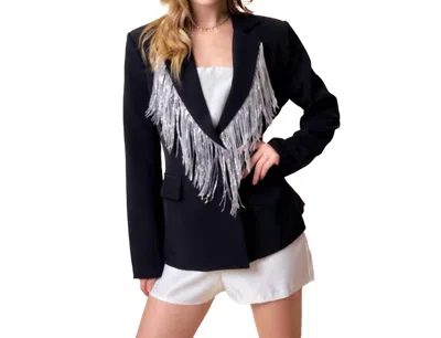 Main Strip Frisky Business Sequin Fringe Blazer In Black
