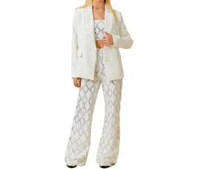 Main Strip Frisky Business Sequin Fringe Blazer In White