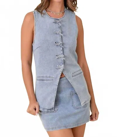 Main Strip Isla Denim Vest Top In Blue In Animal Print