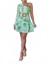 Main Strip Jesse Tropic Print One Sleeve Mini Dress With Ruffle And Belt In Green In Green