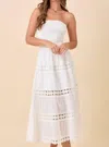 Main Strip Lace Border Midi Dress In White