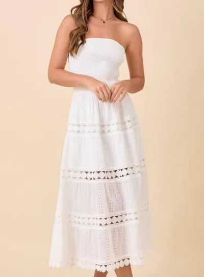 Main Strip Lace Border Midi Dress In White
