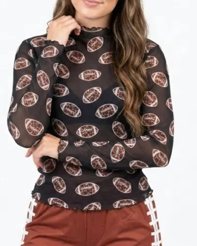 Main Strip Leopard Football Long Sleeve Mesh Top In Black Multi